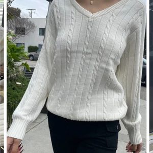White Ida Cotton cable v-neck sweater